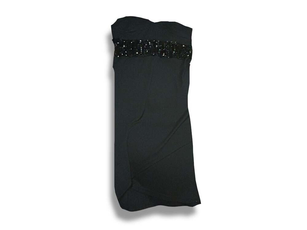 Ani Strapless Black Midi Dress w/ Crystal Waistline Size Large NWT